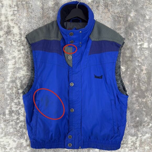 Marker Mens Size L Sleeveless Vest Jacket Blue Button Zip Pockets Outdoor Lined - Picture 2 of 10